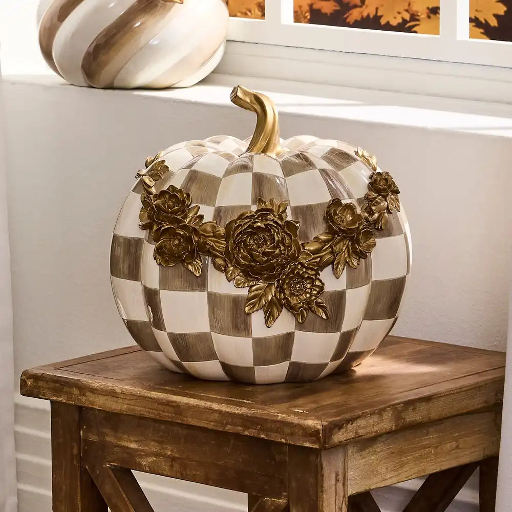 Mocha Check Floral Garland Pumpkin
