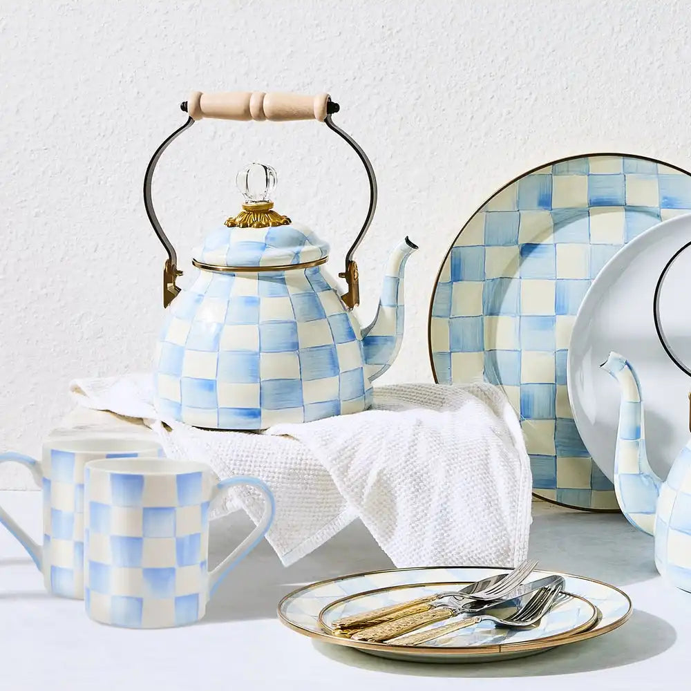 Sky Check 2 Quart Kettle & Porcelain Mug Set