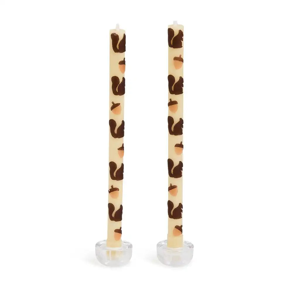 Squirrels & Acorns Dinner Candles, Set of 2