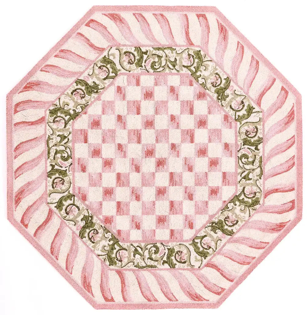 Rosy Check 6' Octagon Rug